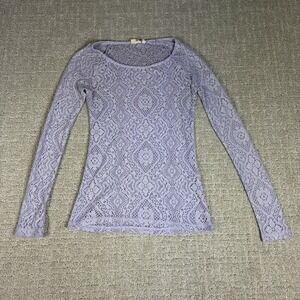 Vintage Mudd Purple Lace Long Sleeve Top Y2K Geometric Sheer Scoop Neck Small S